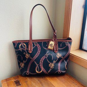 Ralph Lauren Caldwell Beltin Shopper Equestrian Zipper Tote